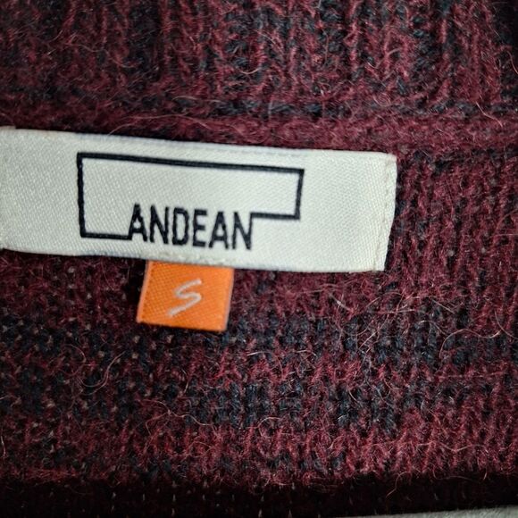 Andean Mens Alpaca Wool Blend Cable Knit Shawl Cardigan Sweater Maroon Small - Picture 9 of 15